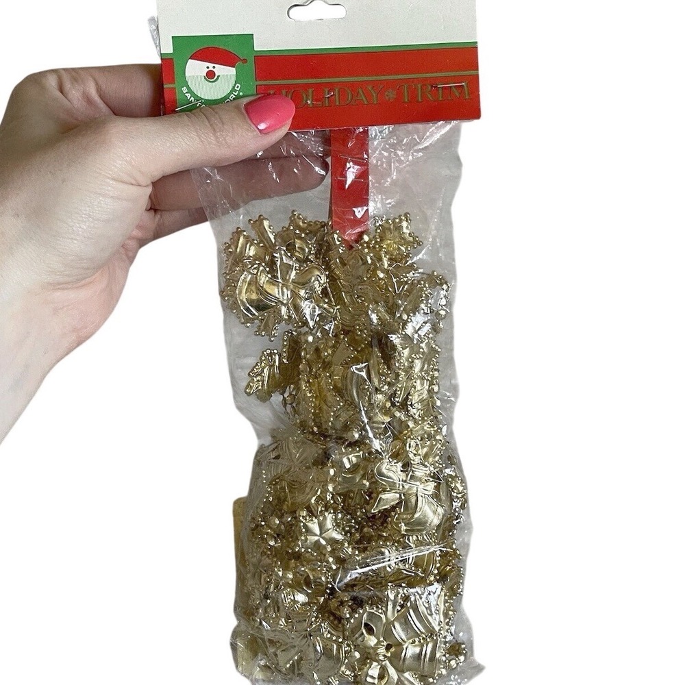 Kurt Adler Santa World Gold Angel Bells Christmas Plastic Garland Holiday‎ Decor